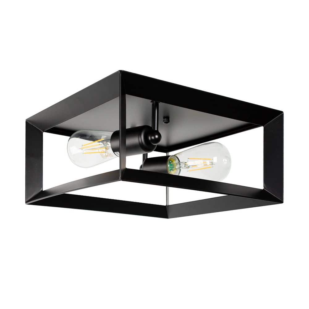 11 in. Industrial Square 2-Light Black Ceiling Light Flush Mount for hallway, entryway and foyer No Bulbs Included - Hercitys