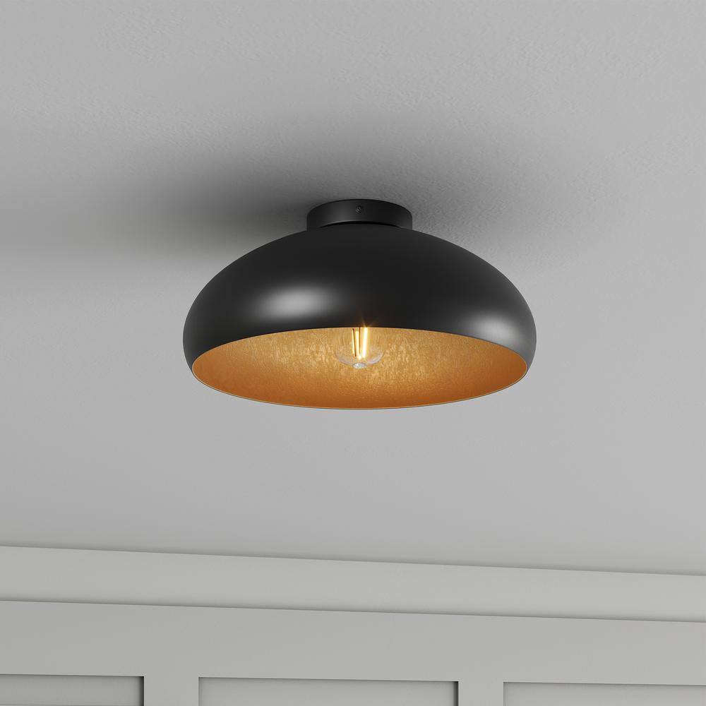 15.57 in. 1-Light Black Farmhouse Semi-Flush Mount Industrial Close to Ceiling Lighting - Hercitys