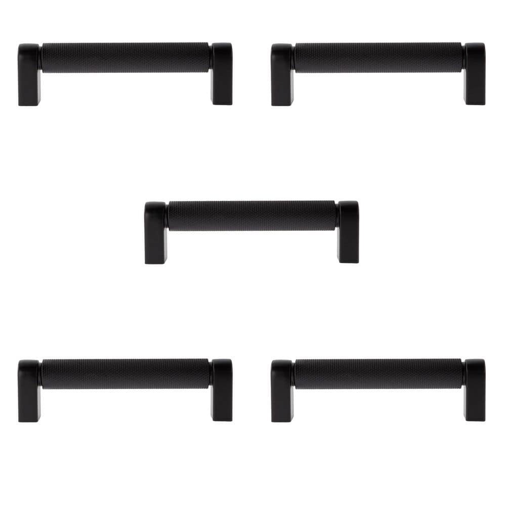 5-Pack Kent Knurled 4 in. (102 mm) Center-to-Center Industrial Matte Black Bar Drawer Pull - Hercitys