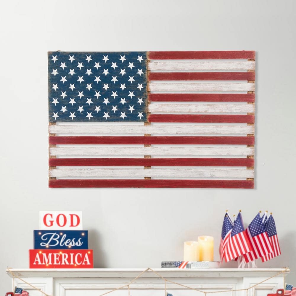 41.93 in. L Wooden Patriotic National Flag Wall Decor - Hercitys