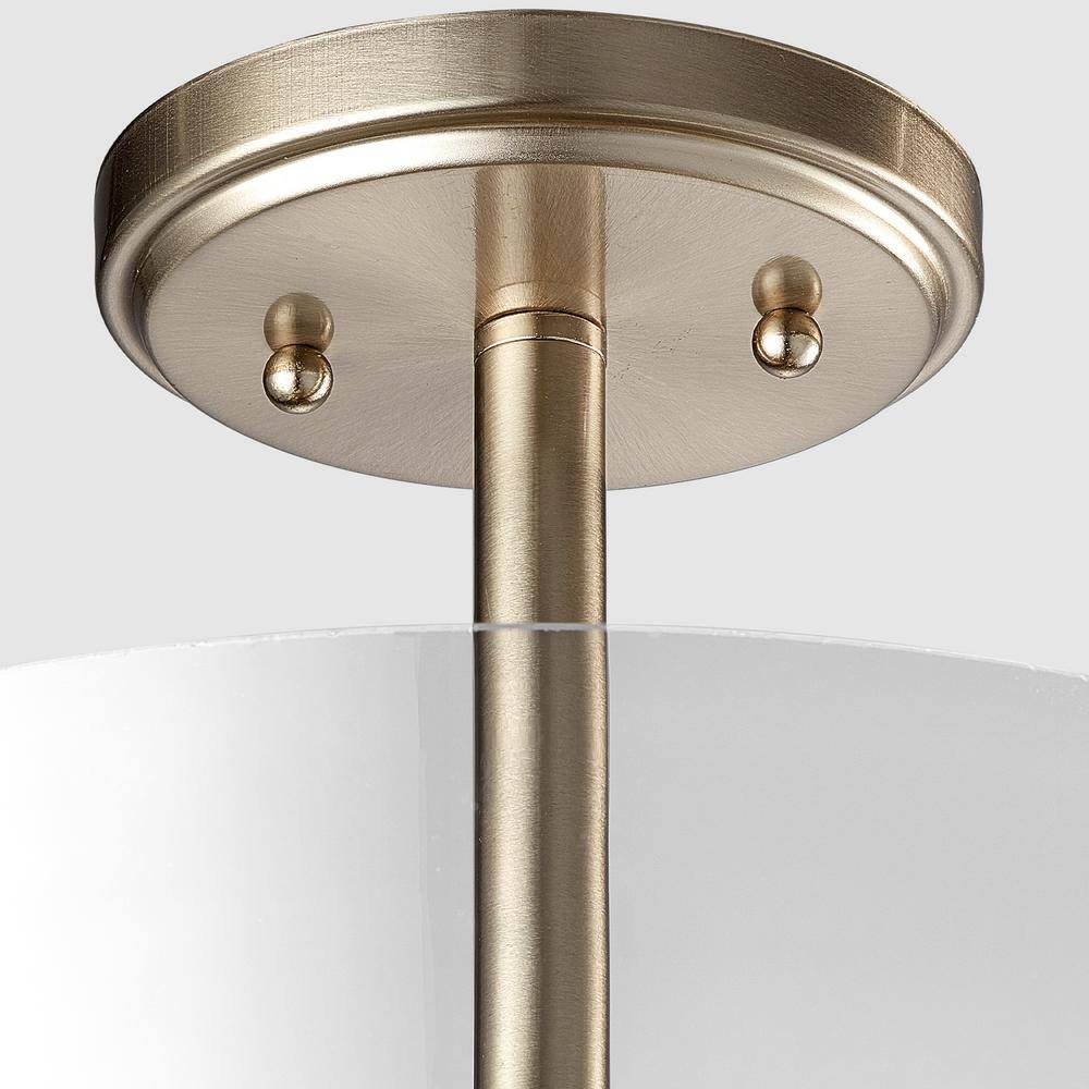 12 in. 2-Light Brushed Nickel Round Semi-Flush Mount, Modern Ceiling Light with Clear Glass Drum Shade - Hercitys