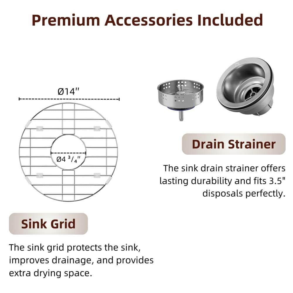 18 in. White Kitchen Sink Undermount, Compact Round Single Bowl Fireclay Basin, Includes Grid and Drain Strainer - Hercitys