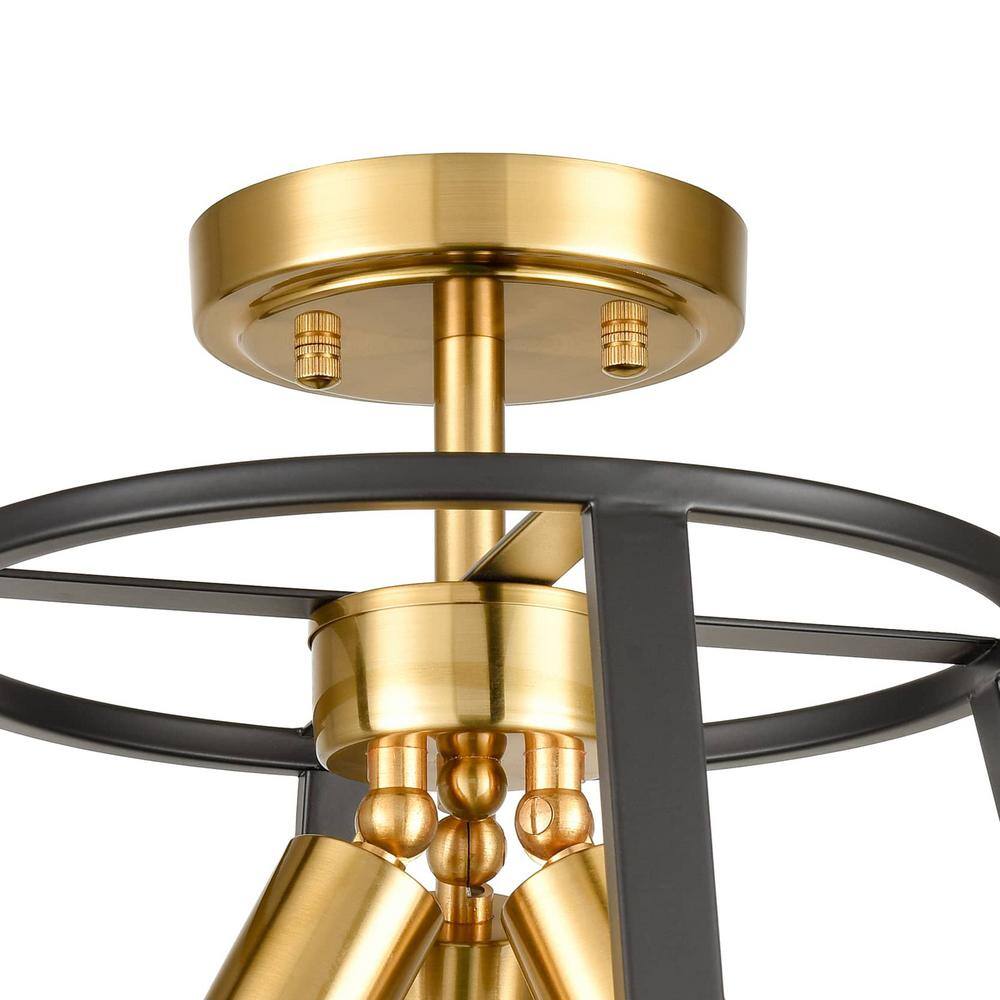 14.8 in. 3-Light Gold Modern Semi-Flush Mount with No Glass Shade and No Bulbs Included 1-Pack - Hercitys