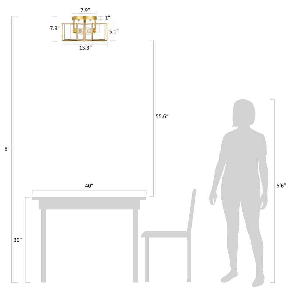 13.3 in. 2-Light Gold Flush Mount with Star Glass Shade - Hercitys