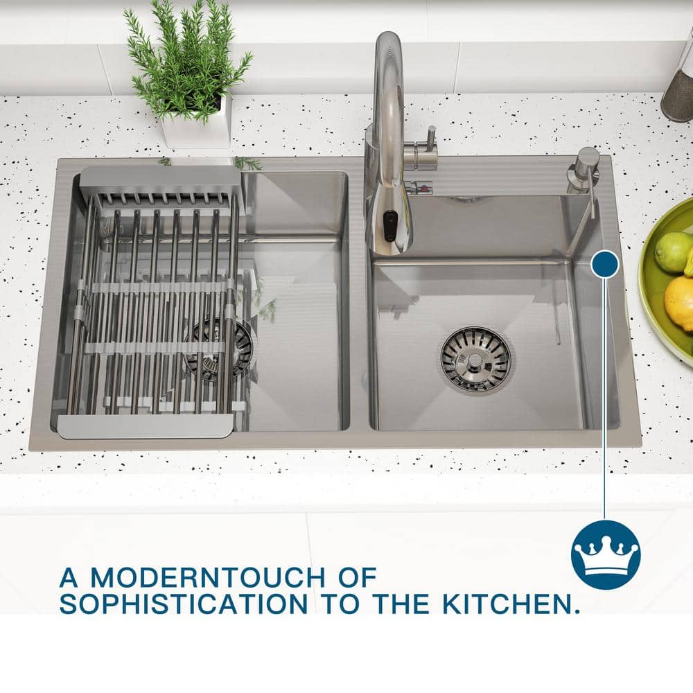 30 in. Drop-In/Undermount Double Bowl Stainless Steel Kitchen Sink with Faucet - Hercitys