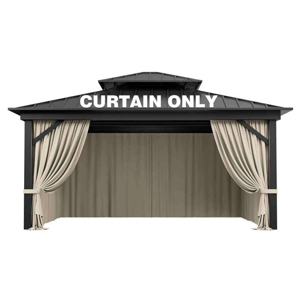 12 ft. x 14 ft. Universal Outdoor Privacy Curtains, Gazebo Curtain Replacement with Zipper Cream (4-Side Curtain Only) - Hercitys