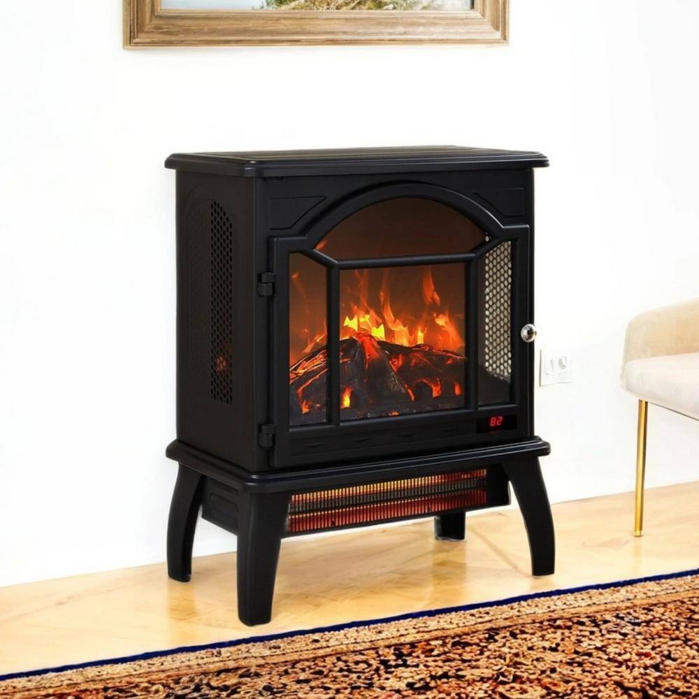 1500-Watt Antique Black 3D Electric Infrared Quartz Space Heater Stove with Remote Control and Auto Shut Off - Hercitys