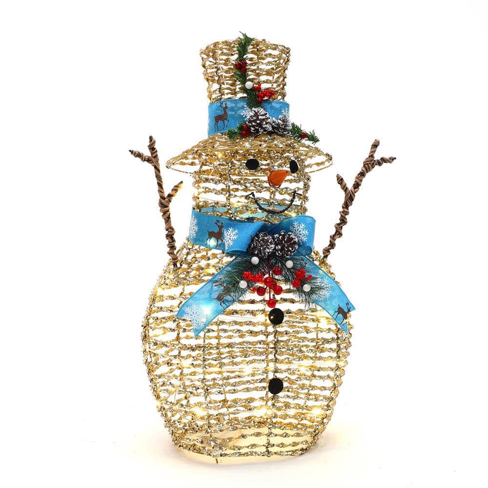 24 in. Snowman Plastic Ribbon Holiday Decoration with Battery Operated Christmas Lights - Hercitys
