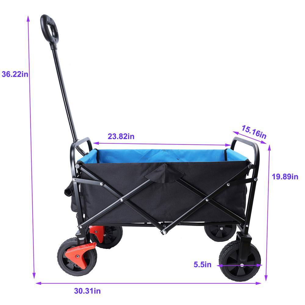 1.8 cu. ft. Blue Black Metal Mini Folding Garden Cart with Two Brakes and Tow Cup Holders - Hercitys