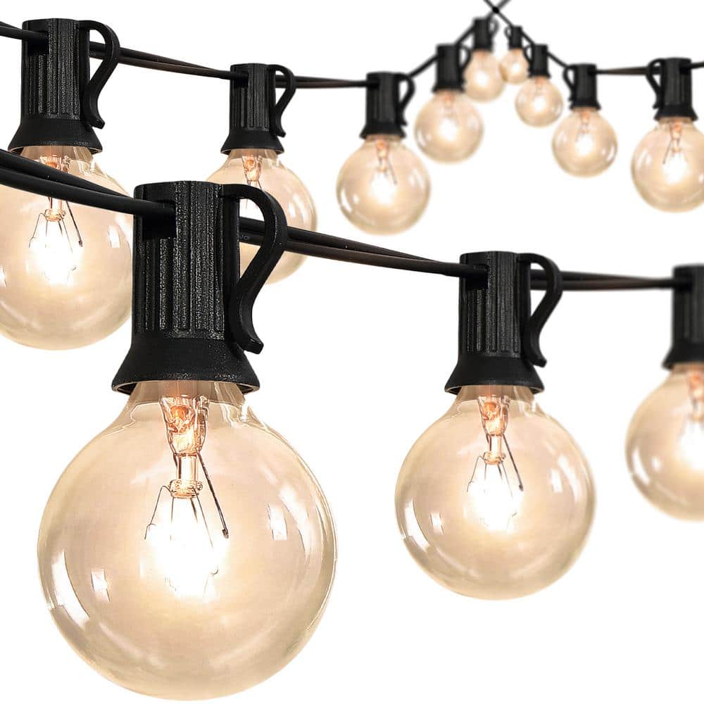 25-Light Indoor/Outdoor 25 ft. Plug-in Contemporary Rustic G40 Bistro Globe Bulb String Lights, Black - Hercitys