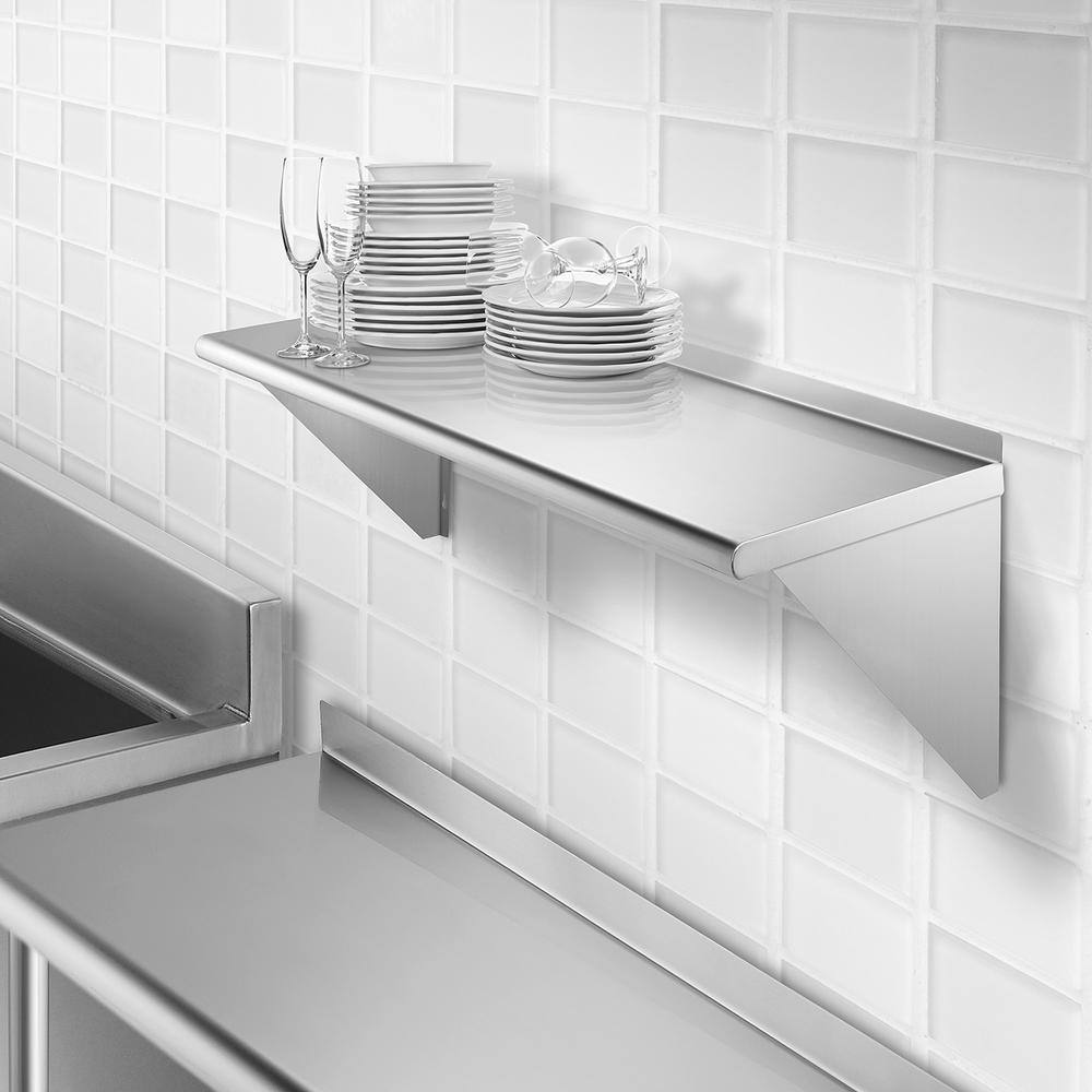 18 in. x 48 in. x 18.5 in. Stainless Steel Wall-Mount Garage Wall Shelf with Brackets - Hercitys