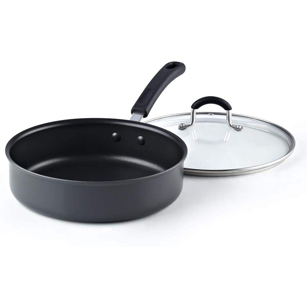 3 Quart 10 in. Nonstick Anodized Aluminum Saute Frying Pan with Lid - Hercitys