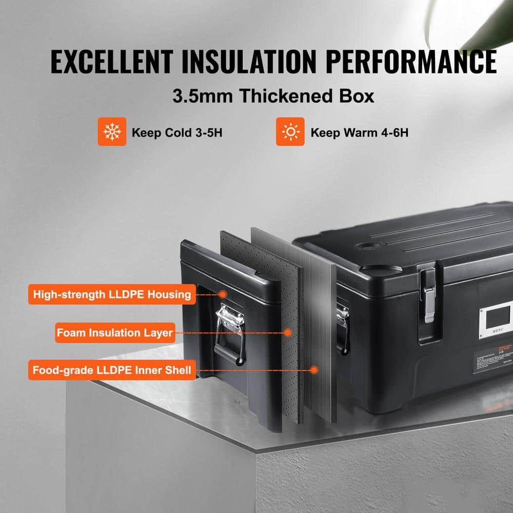 36 qt. Insulated Food Pan Carrier, Stackable Catering Hot Box with 3 Stainless Steel Pans, LLDPE Food Warmer, Black - Hercitys