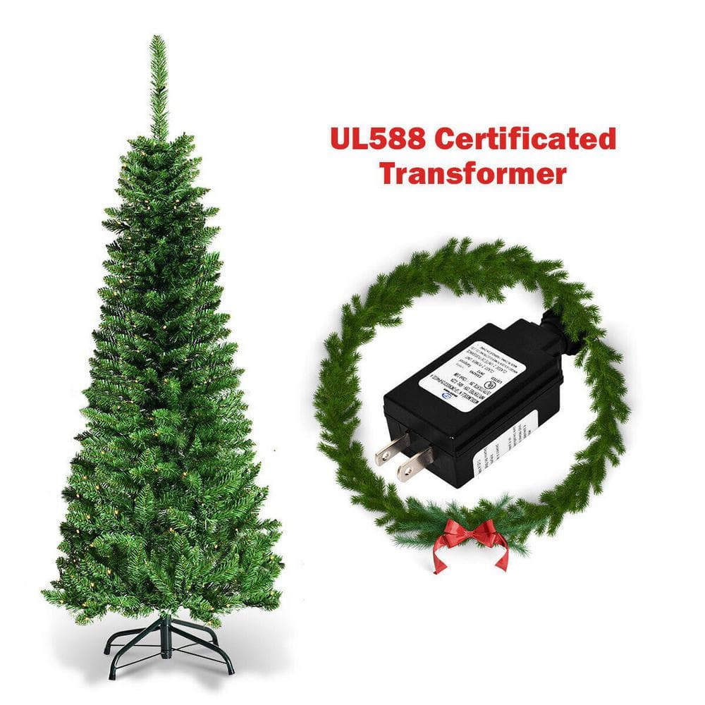 4.5 ft. Pre-Lit LED Fir Pencil Slim Artificial Christmas Tree - Hercitys
