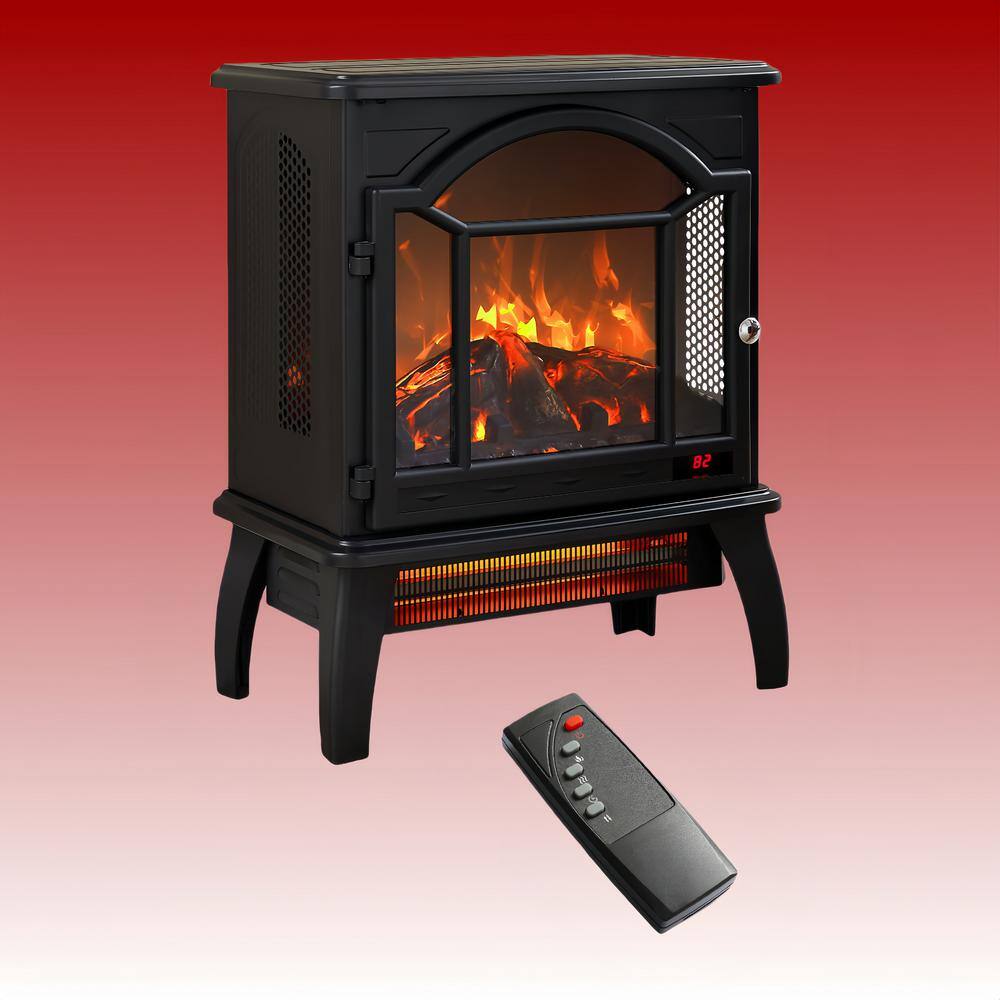 1500-Watt Antique Black 3D Electric Radiant Cabinet Infrared Space Heater with Remote Control and Auto Shut Off - Hercitys