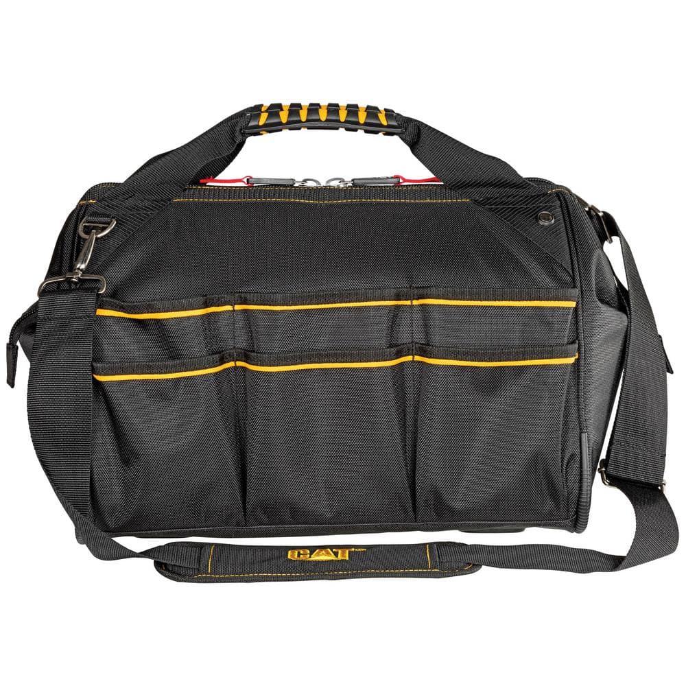 16 in. 18-Pocket Pro Wide Mouth Tool Bag in Black - Hercitys