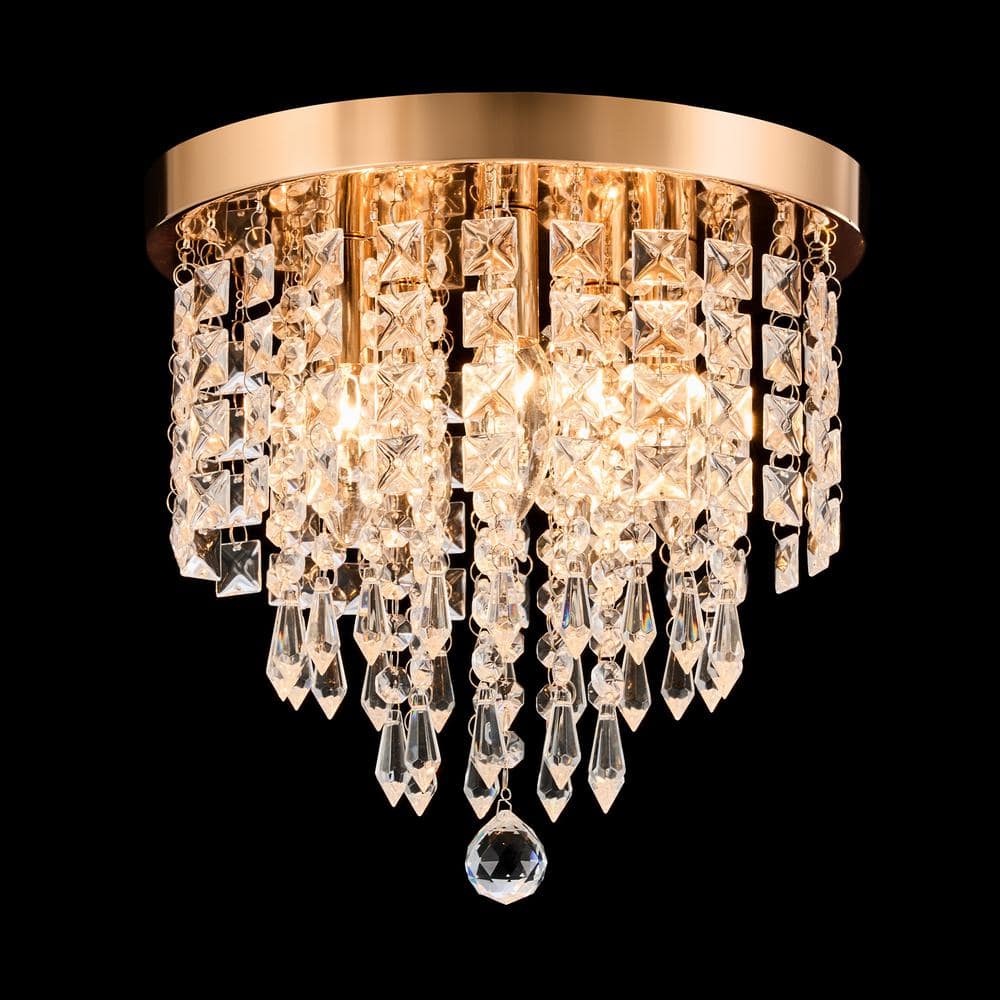 11 in. 5-Light Gold Flush Mount Chandelier with K9 Crystals - Hercitys
