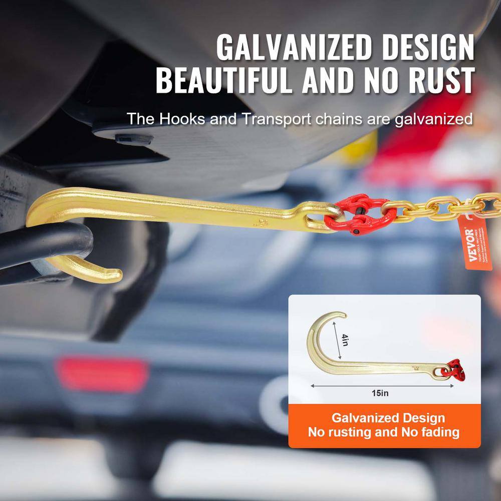 5/16 in. x 6 ft. G80 Tow Chain 1 5 in. J Hook Long Shank RTJ and Grab Hooks Wrecker Tie - Hercitys