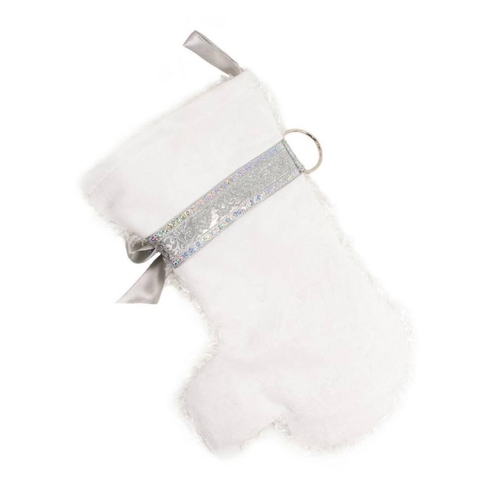 22 in. Snowball White Curly Dog Faux Fur Fabric Christmas Stocking - Hercitys
