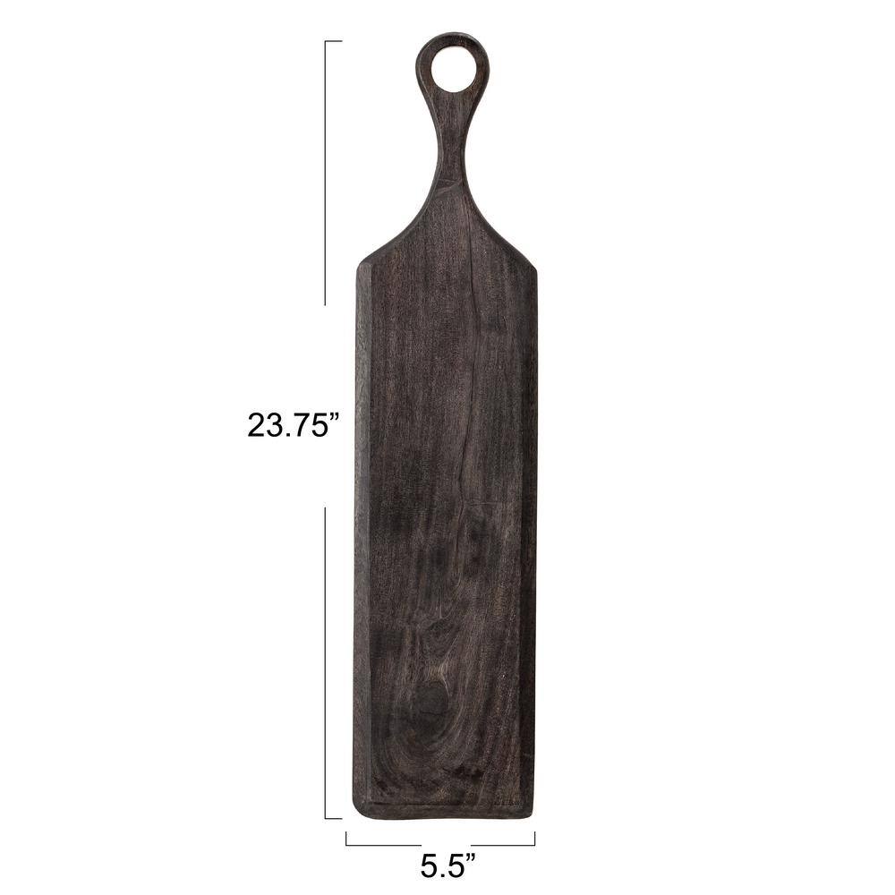 23.75 in. Black Round Acacia Wood Cheese and Cutting Board with Round Opening on Handle - Hercitys