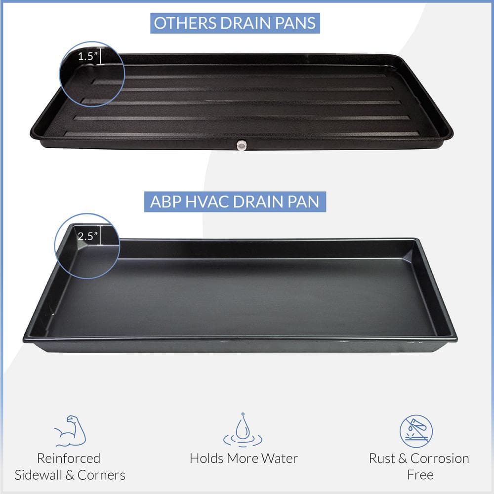 39.50 in. x 16.50 in. Heavy Duty Plastic HVAC Condensate Drain Pan with Drain Hose Adapter - Hercitys