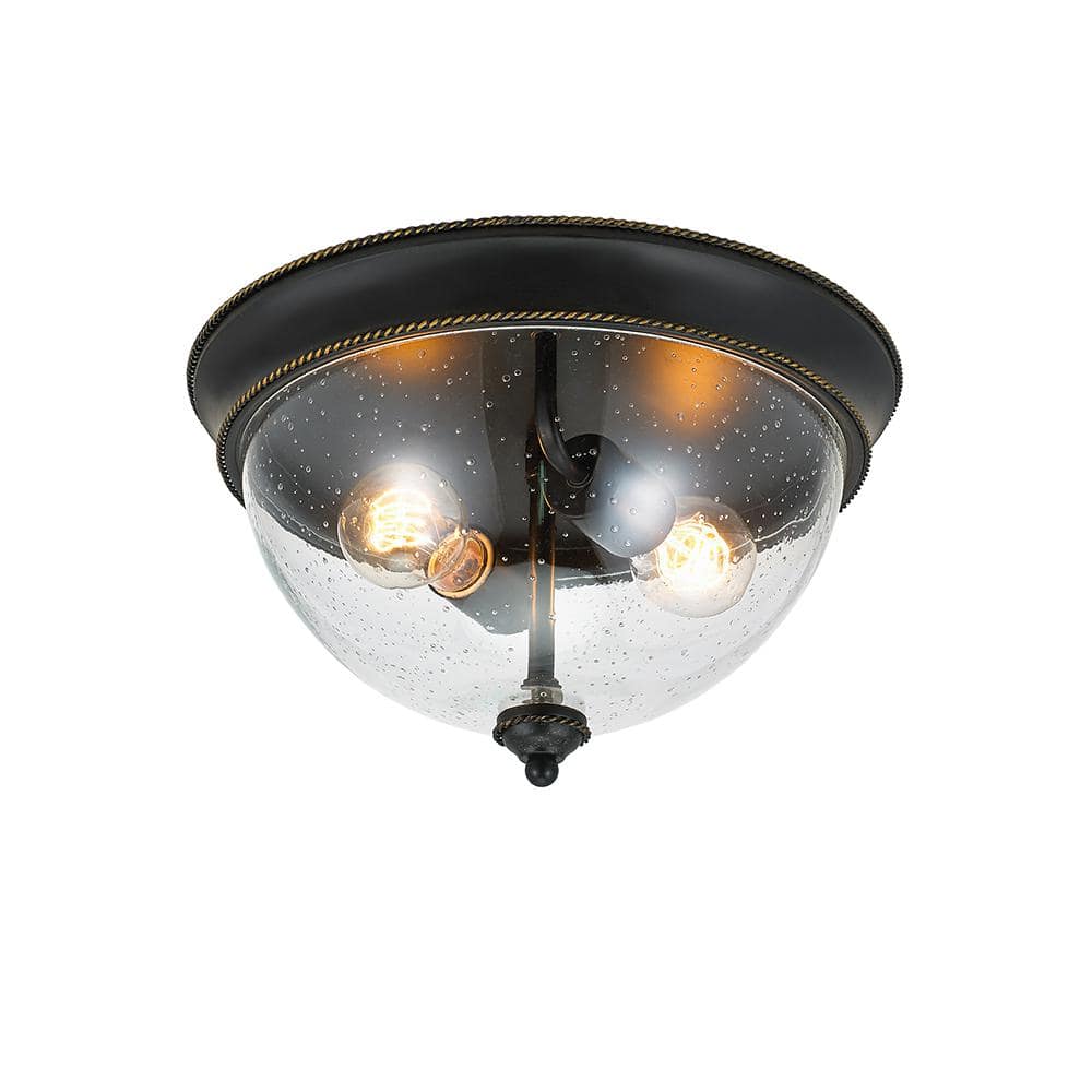2-Light 13 in. Bronze Flush Mount Ceiling Light - Hercitys