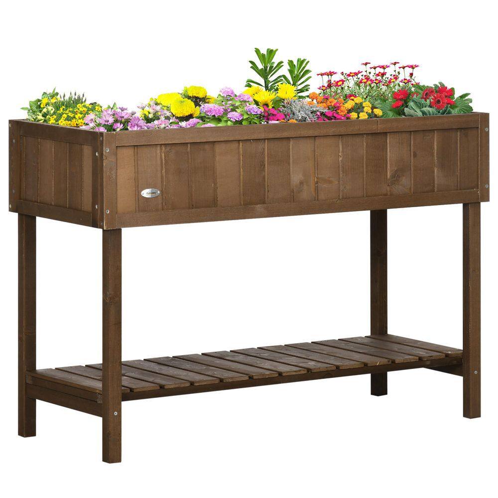 43 in. x 18 in. x 30 in. Brown Raised Garden Bed with 8 Pockets and 1 Shelf, Wooden Elevated Planter Box with Legs - Hercitys