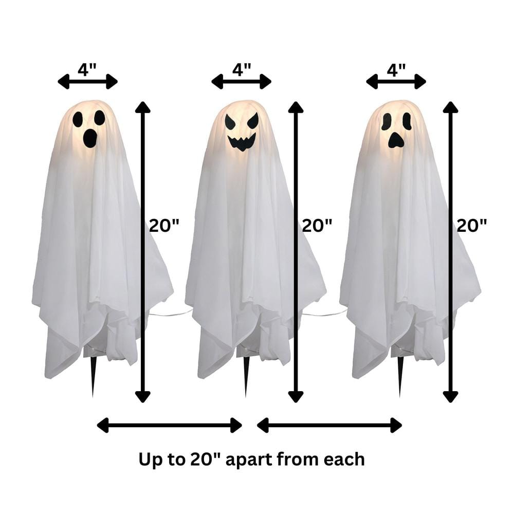 20 in. Height Halloween Battery Operated Lighted Ghosts Yard Stakes – Set of 3 - Hercitys