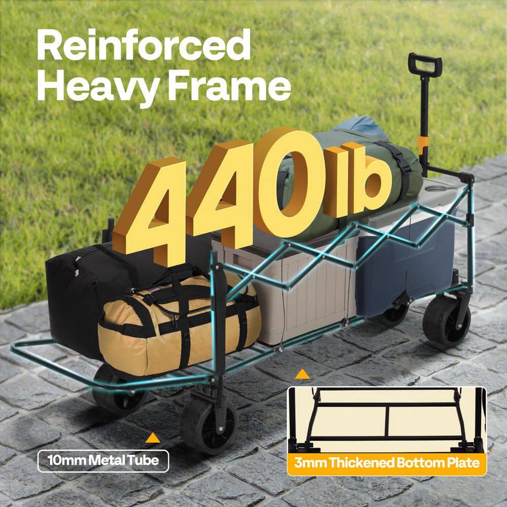 12.4 cu. ft. Folding Heavy Duty Steel Utility Garden Cart with Extended Tailgate - Hercitys