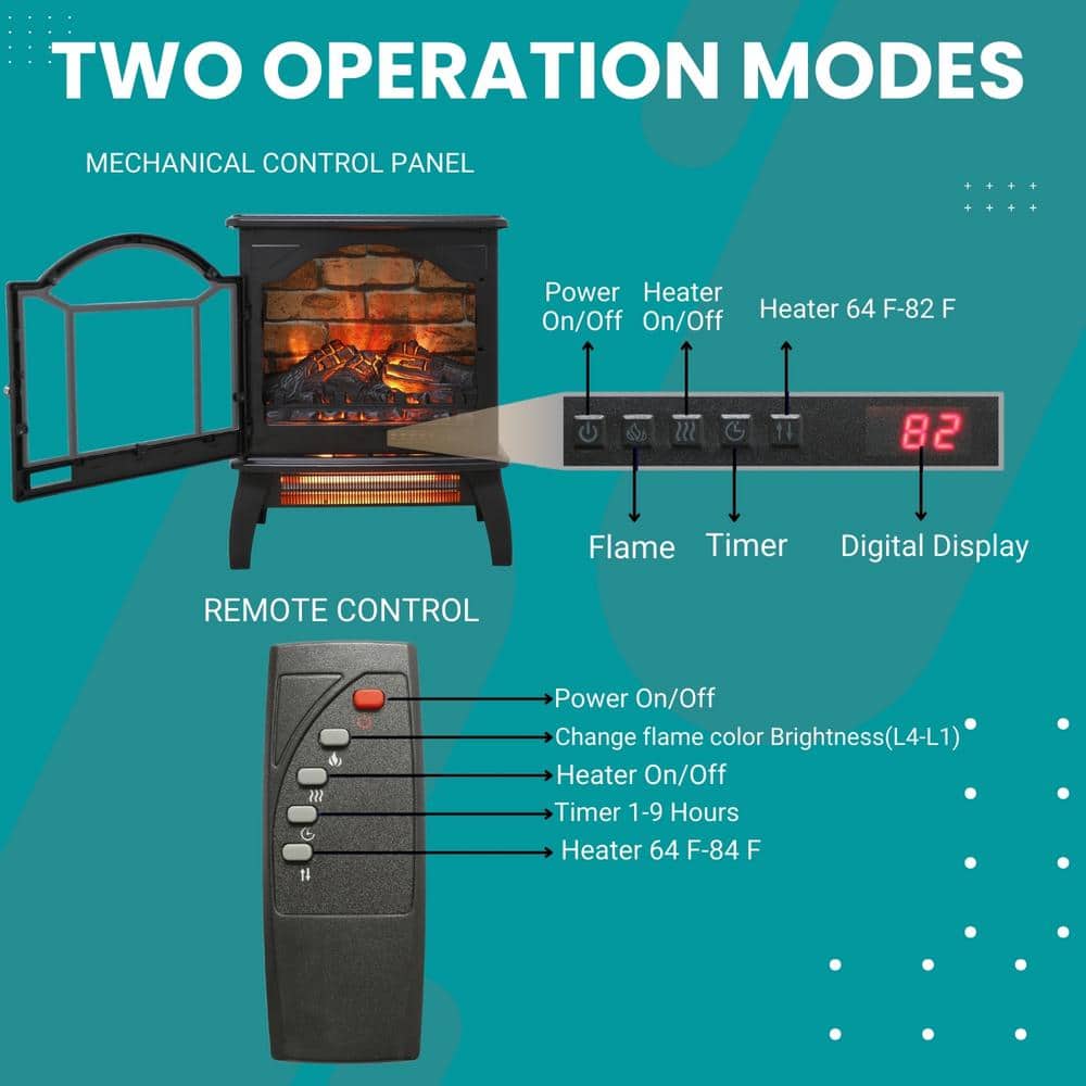 1500-Watt Black 18 in. 3D Infrared Quatz Electric Stove Heater with Automatic Shut off and Remote Control - Hercitys