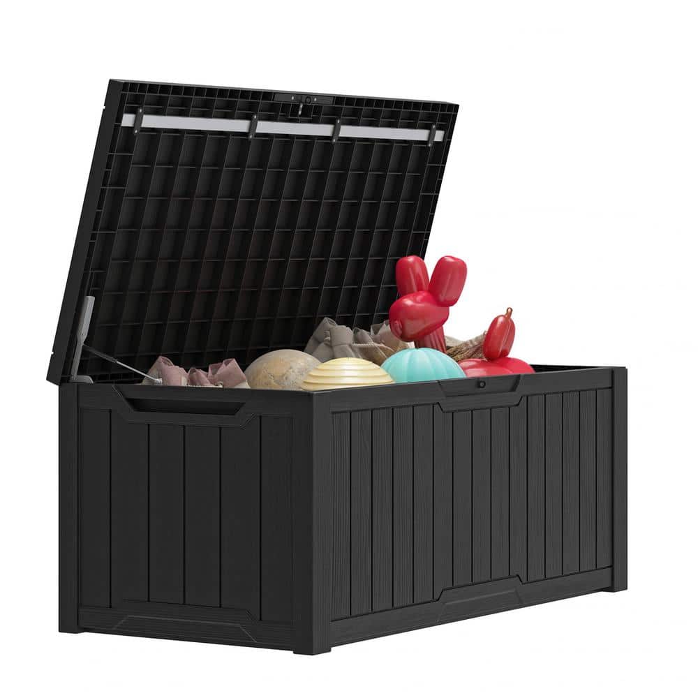 120 Gal. Outdoor Patio Deck Box, Large Weatherproof Resin Storage Box, Black - Hercitys