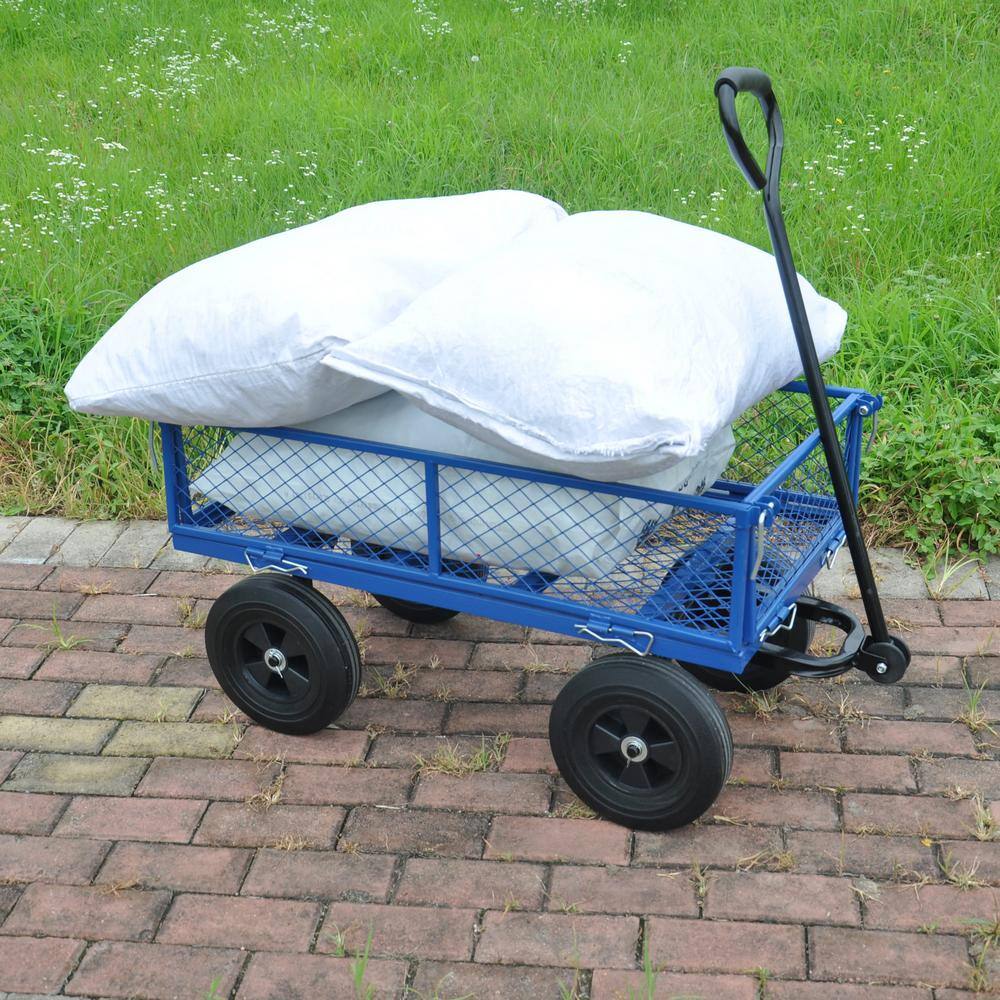 3.5 cu. ft. Blue Metal Tools Cart Wagon Cart Garden Cart Trucks Easy to Transport Firewood for Garden, Shopping - Hercitys