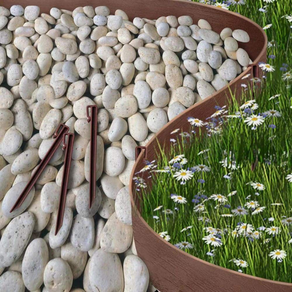 40 ft. W x 5 in. D x 1 in. H Polyethylene Landscape Edging Kit, Include 20 Durable Spikes, Brown - Hercitys