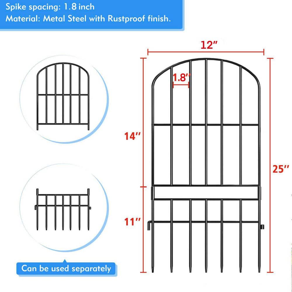 25 in. H Metal Garden Fence, 15 Pack Black Rustproof Wire Panels with Ground Stakes - Hercitys