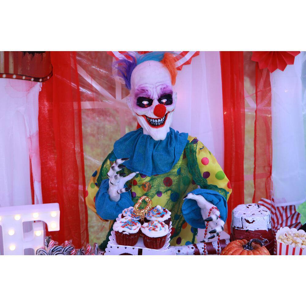 24 in. Battery Operated Animated Poseable Clown with LED Eyes Halloween Prop - Hercitys