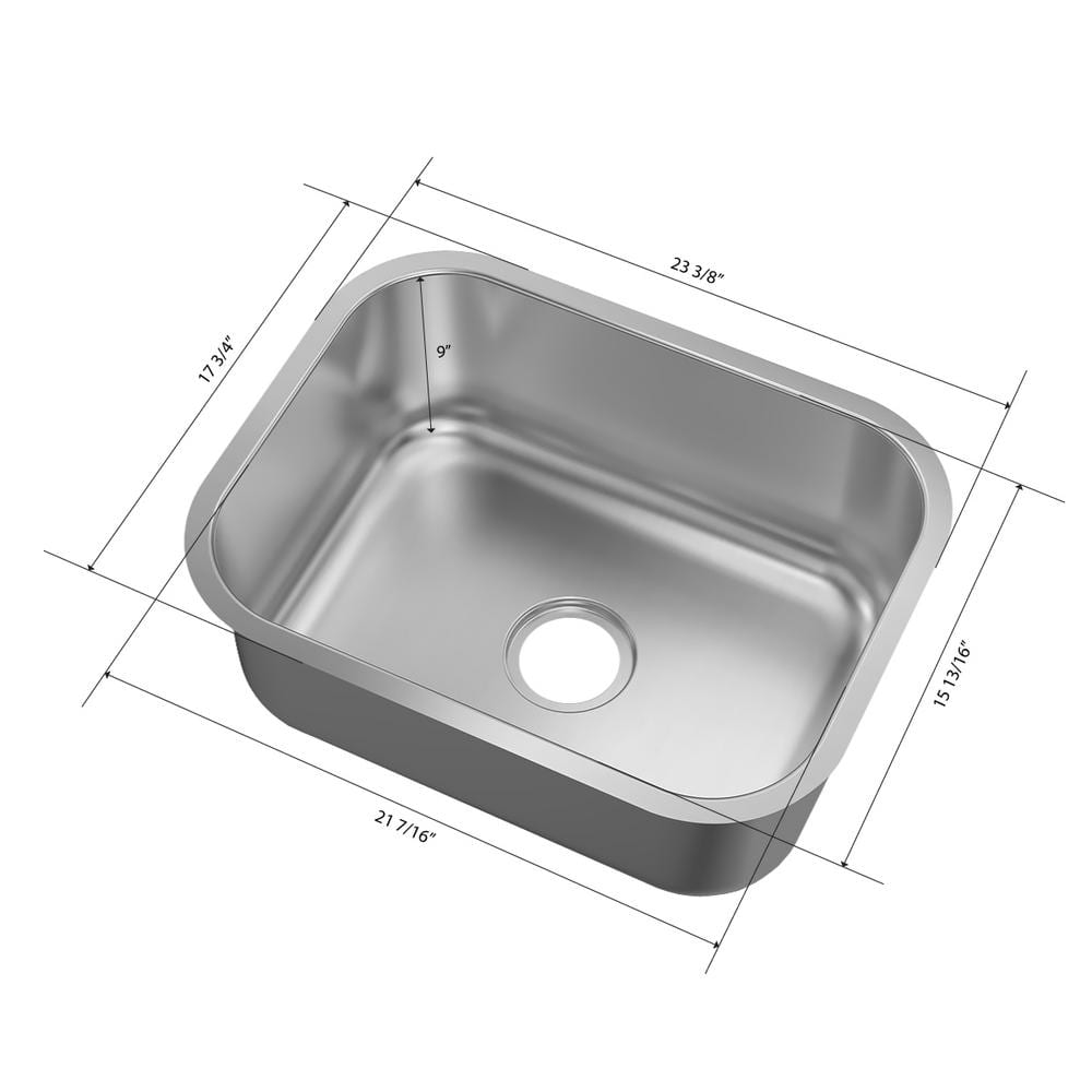 23 in. Undermount Single Bowl 18 Gauge Stainless Steel Kitchen Sink - Hercitys