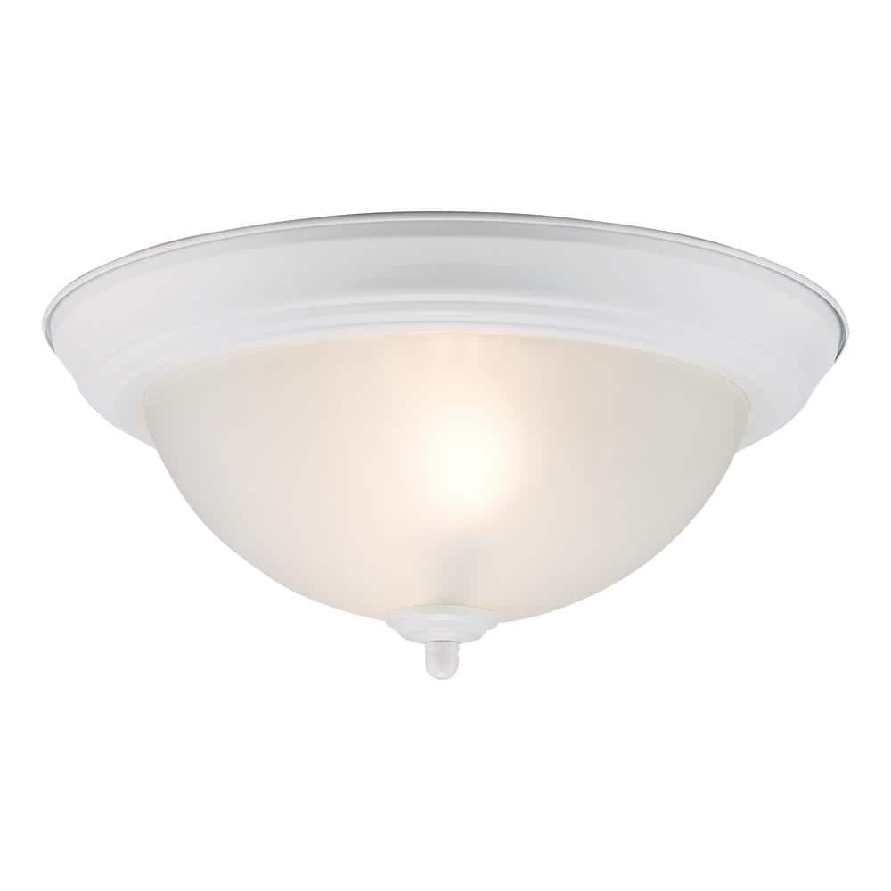12.75 in 2-Light White Flush Mount Ceiling Light Fixture with Frosted Glass Shade (2-Pack) - Hercitys