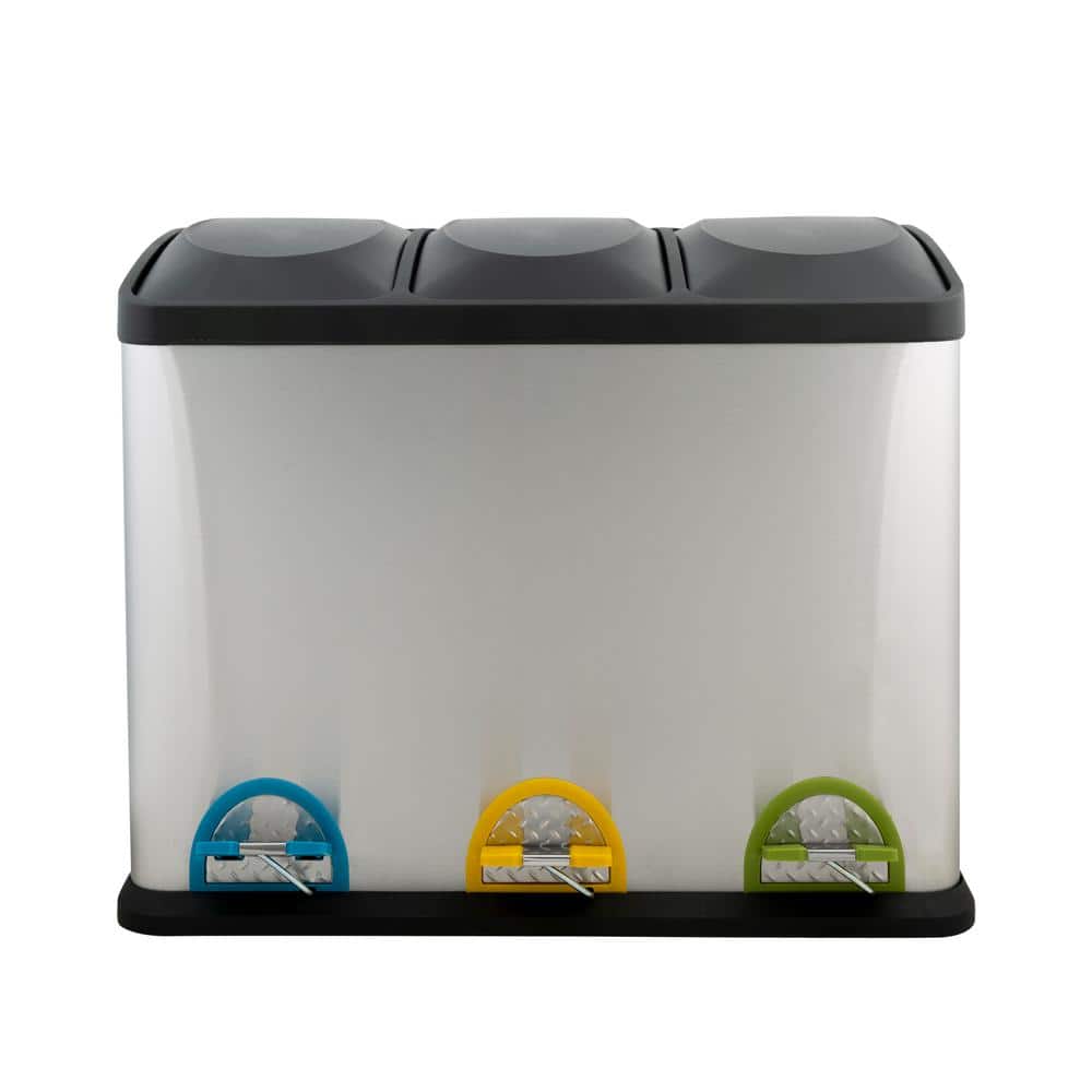 24 in. 11.89 Gal. Stainless Steel Silver Step-On Recycle Bin Waste Containers - Hercitys