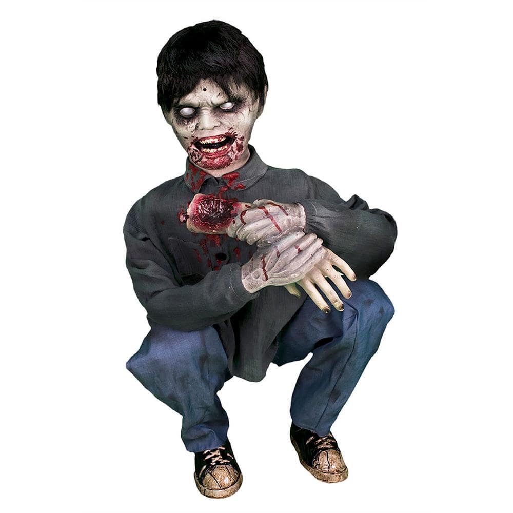 31 in. Limb Eating Zombie Boy by Tekky, Indoor or Covered Outdoor Premium Halloween Animatronic - Hercitys