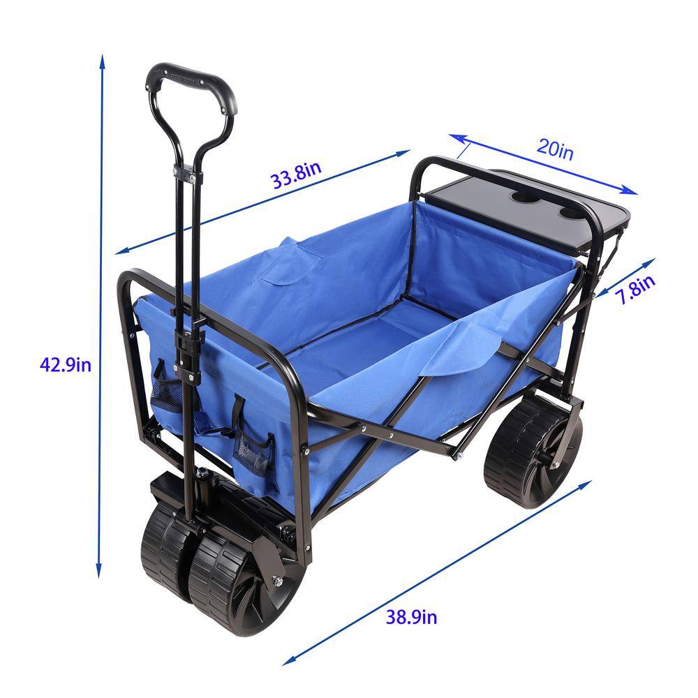 3.86 cu. ft. Blue Metal Folding Garden Cart with All-Terrain Wheels - Hercitys