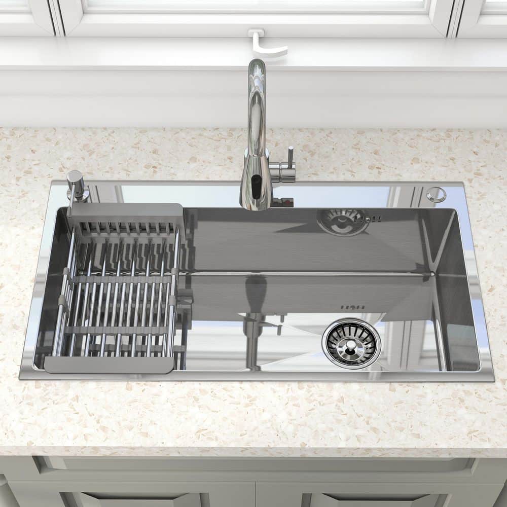 32 in. Drop-In/Undermount Single Bowl Sliver Stainless Steel Kitchen Sink with Faucet - Hercitys