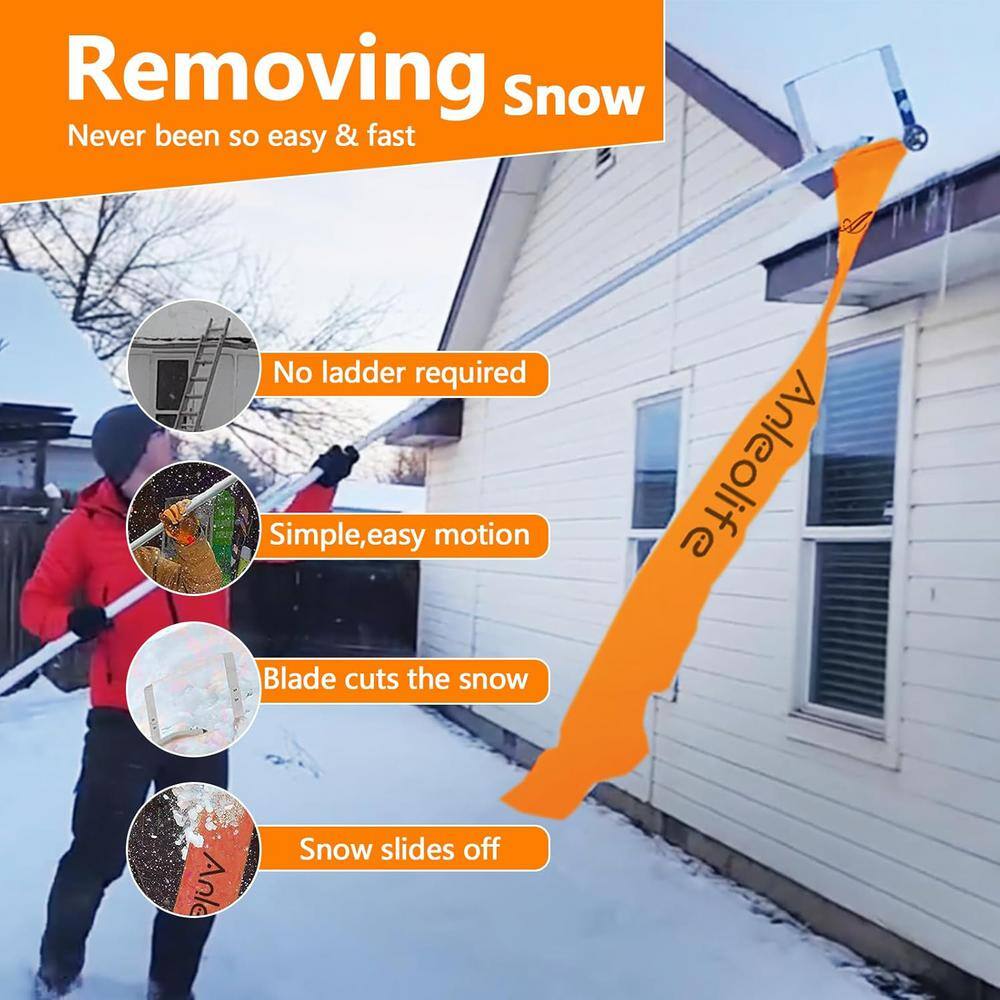 252 in. Aluminum Handle Adjustable Roof Rake Snow Removal Tool with Blade and Slide Cloth - Hercitys