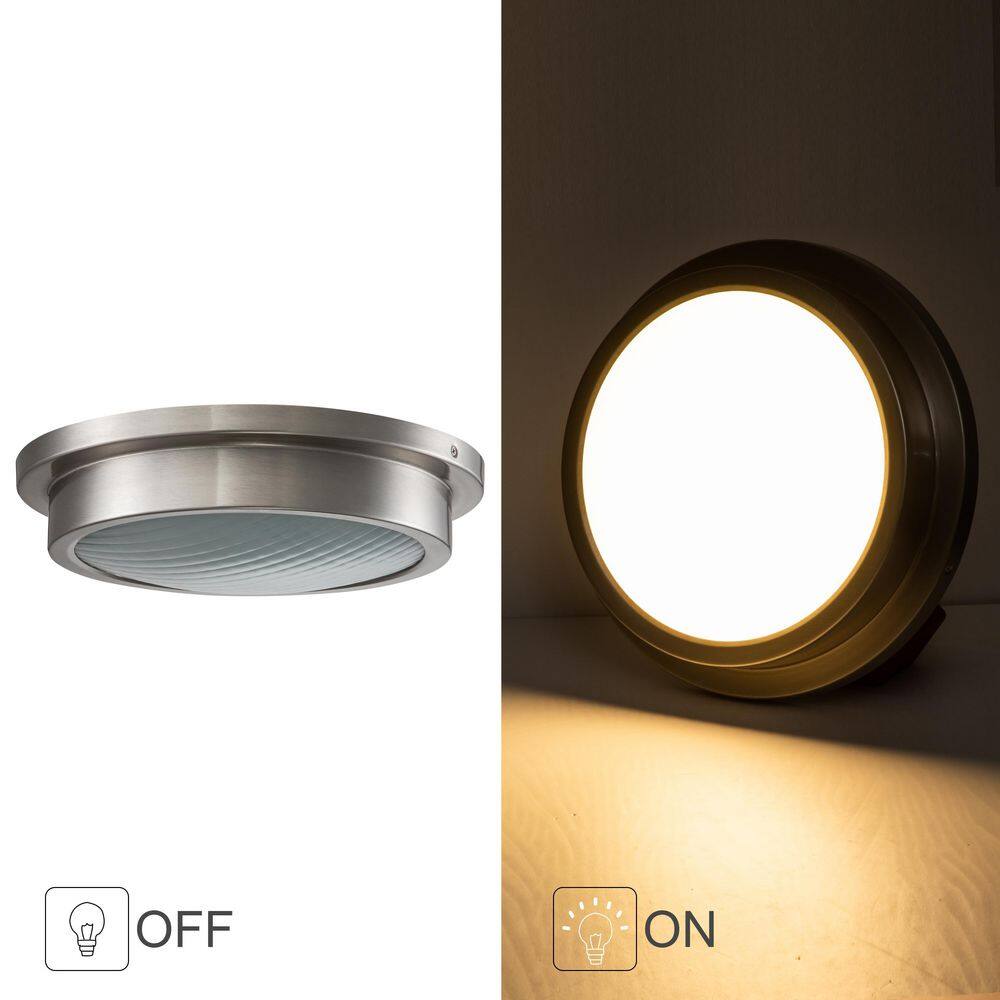14 in. 1-Light Brushed Nickel Dimmable 30-Watt LED Flush Mount Ceiling Light with Glass Shade - Hercitys