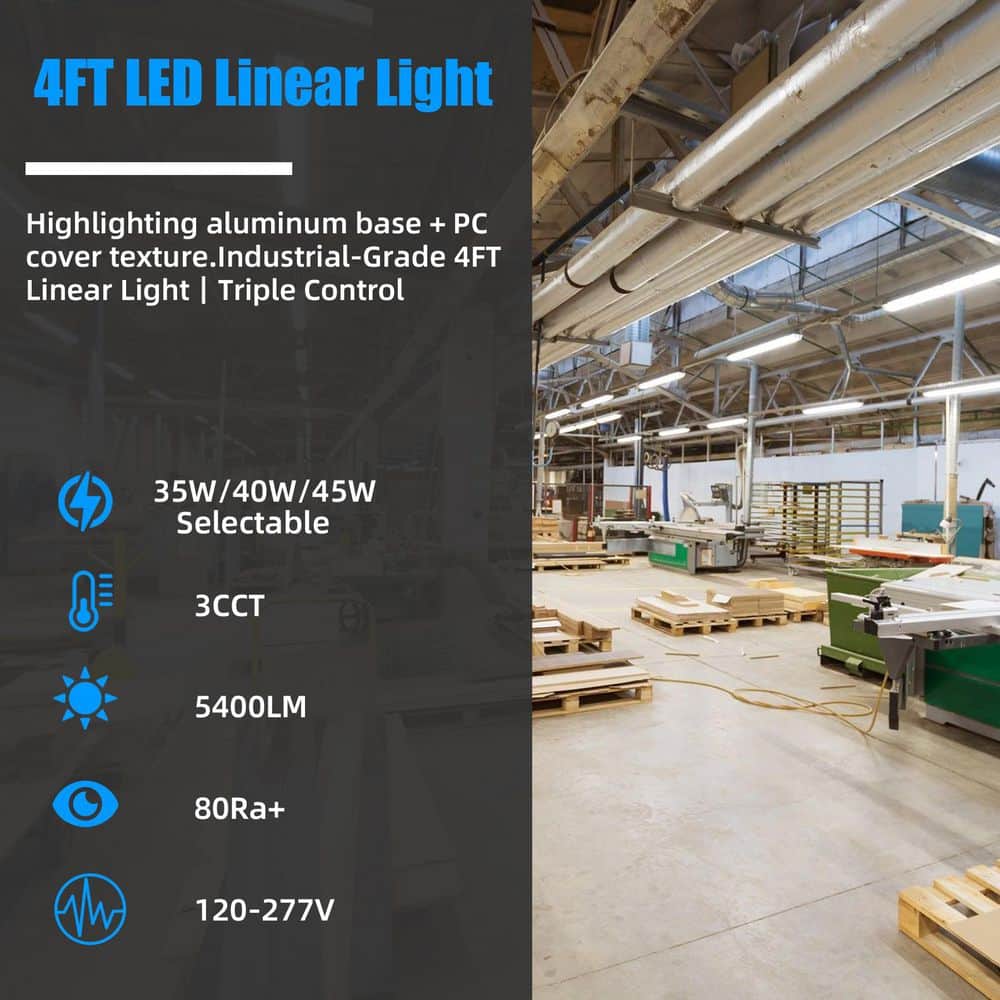 40.55 in. x 2.76 in LED Linear Light 3500K/4000K/5000k 35W/40W/45W Selectable, 5400LM Flush Mount (2-Pack) - Hercitys