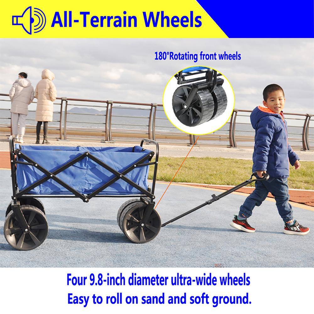 3.86 cu. ft. Blue Metal Folding Garden Cart with All-Terrain Wheels - Hercitys