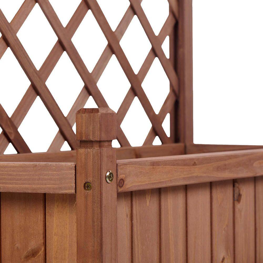 25 in. x 11 in. x 42.3 in. Raised Bed with Trellis (2 Pack) Wood Planter Box and Plant Stand with Climbing Racks, Brown - Hercitys