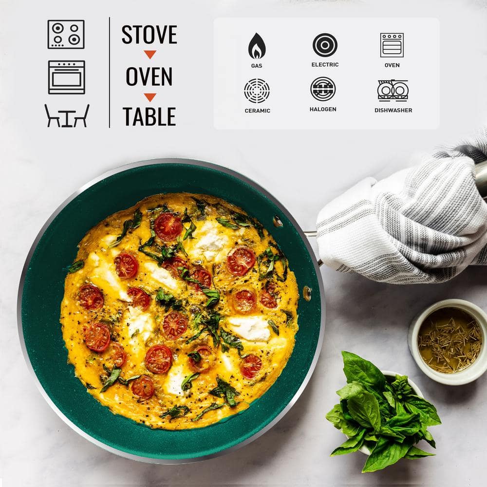 15-Piece Aluminum Ultra-Durable Non-Stick Diamond Infused Cookware and Bakeware Set in Emerald Green - Hercitys