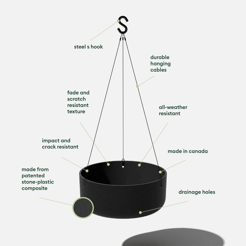 14 in. Round Black Plastic Planter Hanging Kona Bowl (2-Pack) - Hercitys