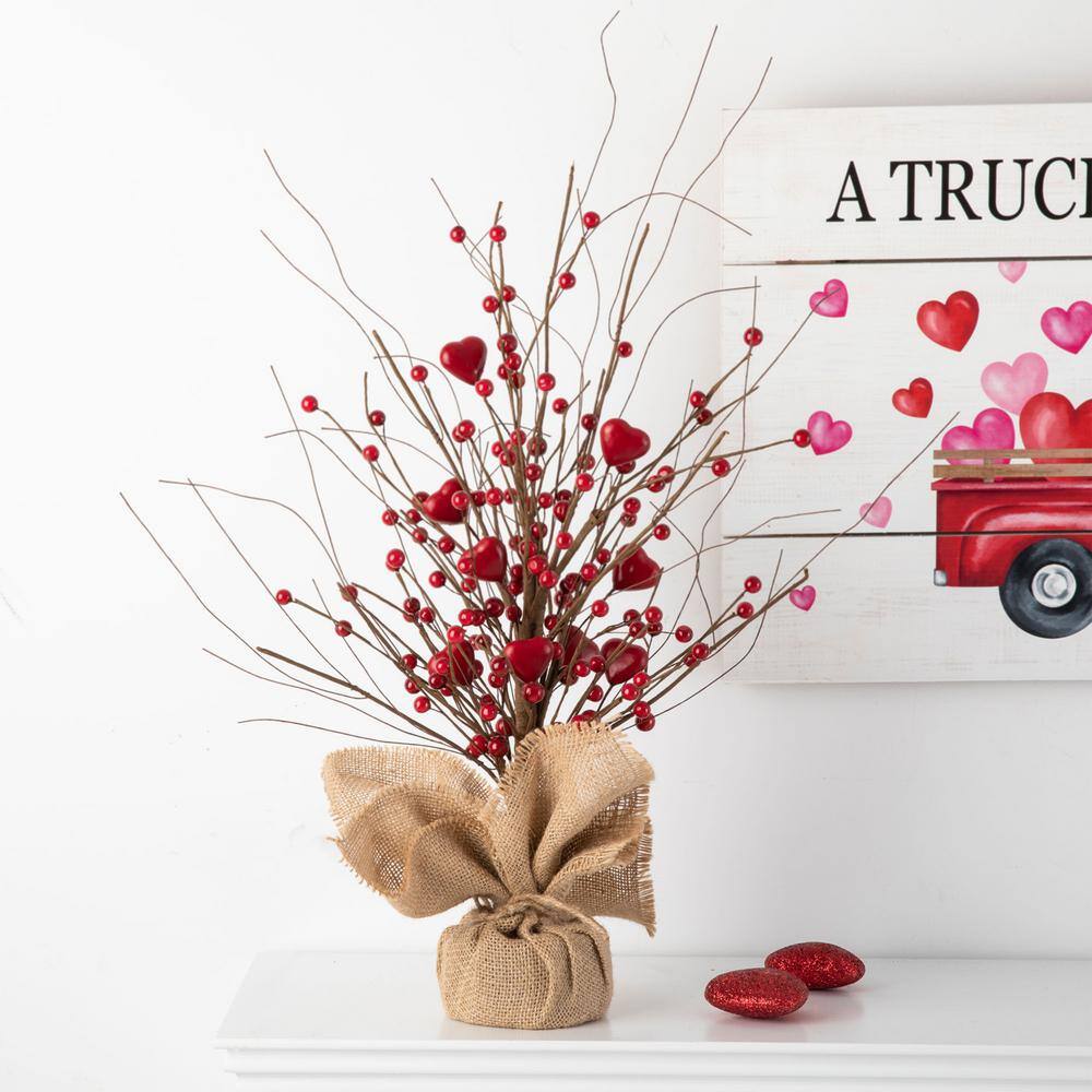 18 in. H Lighted Valentine’s Berry Heart Table Tree - Hercitys
