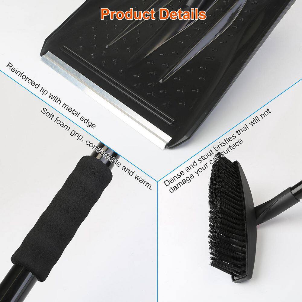 45.7 in. Metal Handle Steel 3-In-1 Snow Shovel Kit Brush Ice Scraper Collapsible Design Snow Removal - Hercitys
